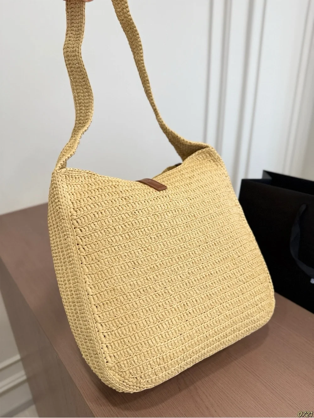 Saint Laurent Cream Woven Tote with Tan Leather Pouch